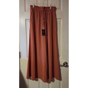 Chartou Womens Rust Terracotta Smocked High Waist Wide Leg Palazzo Pants Size M